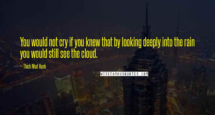 Thich Nhat Hanh Quotes: You would not cry if you knew that by looking deeply into the rain you would still see the cloud.
