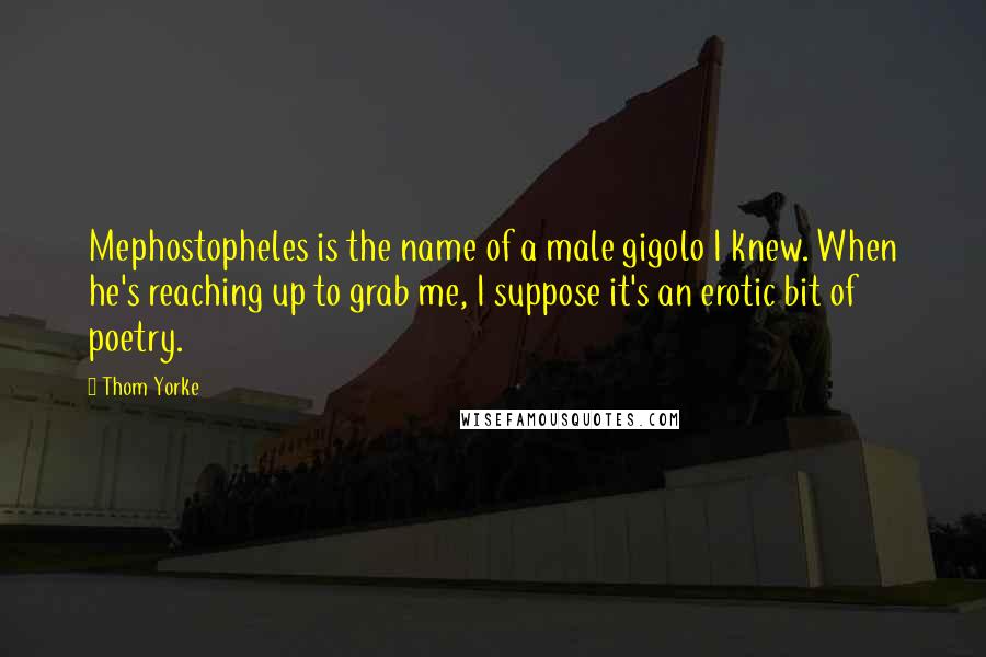 Thom Yorke Quotes: Mephostopheles is the name of a male gigolo I knew. When he's reaching up to grab me, I suppose it's an erotic bit of poetry.