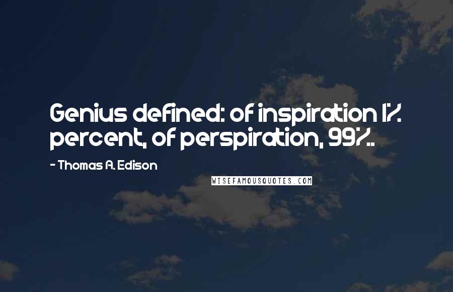 Thomas A. Edison Quotes: Genius defined: of inspiration 1% percent, of perspiration, 99%.