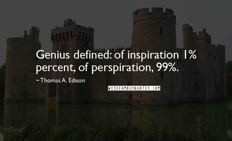 Thomas A. Edison Quotes: Genius defined: of inspiration 1% percent, of perspiration, 99%.