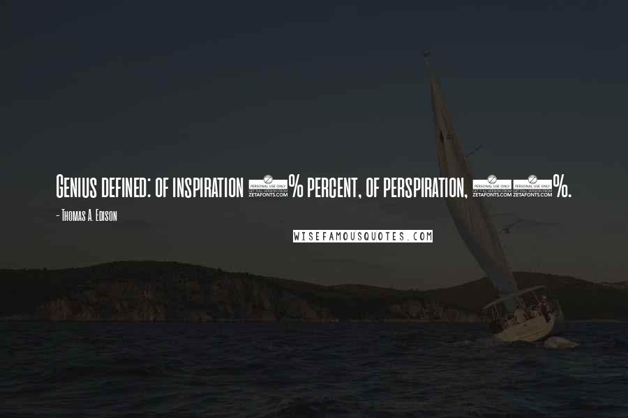 Thomas A. Edison Quotes: Genius defined: of inspiration 1% percent, of perspiration, 99%.