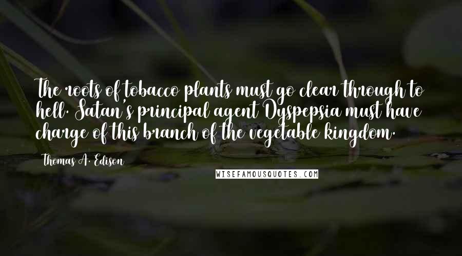 Thomas A. Edison Quotes: The roots of tobacco plants must go clear through to hell. Satan's principal agent Dyspepsia must have charge of this branch of the vegetable kingdom.