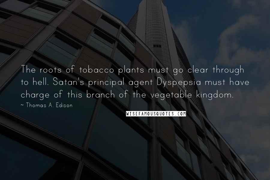 Thomas A. Edison Quotes: The roots of tobacco plants must go clear through to hell. Satan's principal agent Dyspepsia must have charge of this branch of the vegetable kingdom.