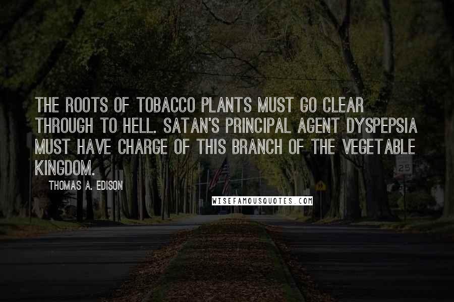 Thomas A. Edison Quotes: The roots of tobacco plants must go clear through to hell. Satan's principal agent Dyspepsia must have charge of this branch of the vegetable kingdom.