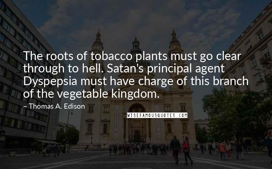 Thomas A. Edison Quotes: The roots of tobacco plants must go clear through to hell. Satan's principal agent Dyspepsia must have charge of this branch of the vegetable kingdom.