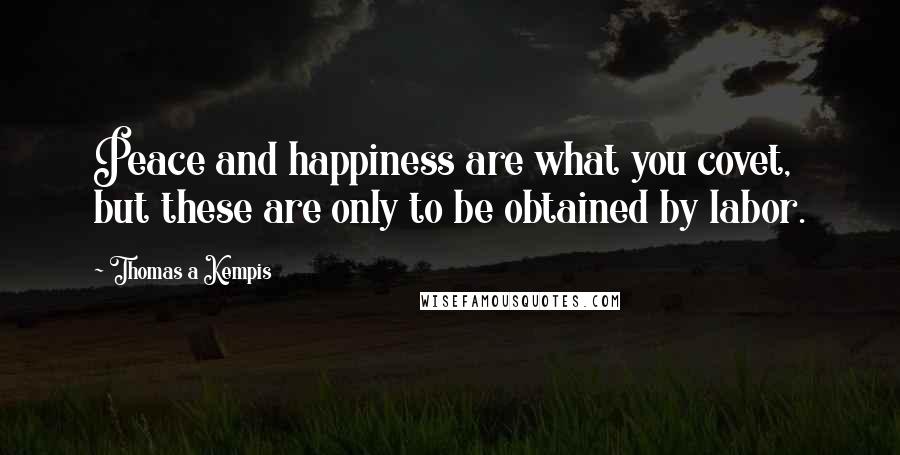 Thomas A Kempis Quotes: Peace and happiness are what you covet, but these are only to be obtained by labor.