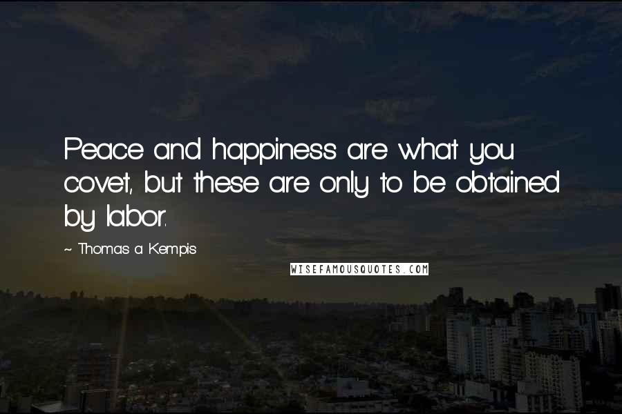 Thomas A Kempis Quotes: Peace and happiness are what you covet, but these are only to be obtained by labor.