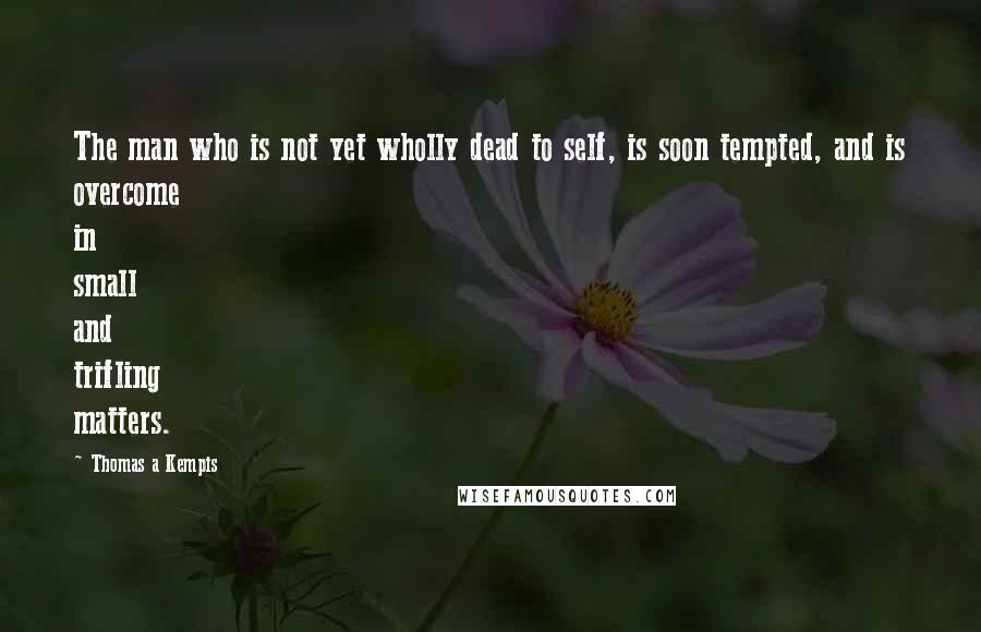 Thomas A Kempis Quotes: The man who is not yet wholly dead to self, is soon tempted, and is overcome in small and trifling matters.