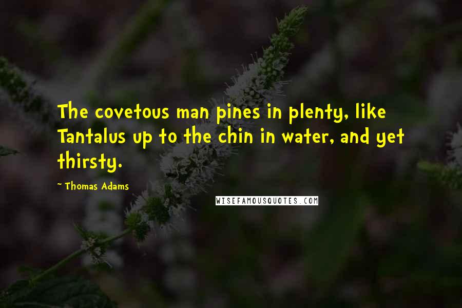 Thomas Adams Quotes: The covetous man pines in plenty, like Tantalus up to the chin in water, and yet thirsty.