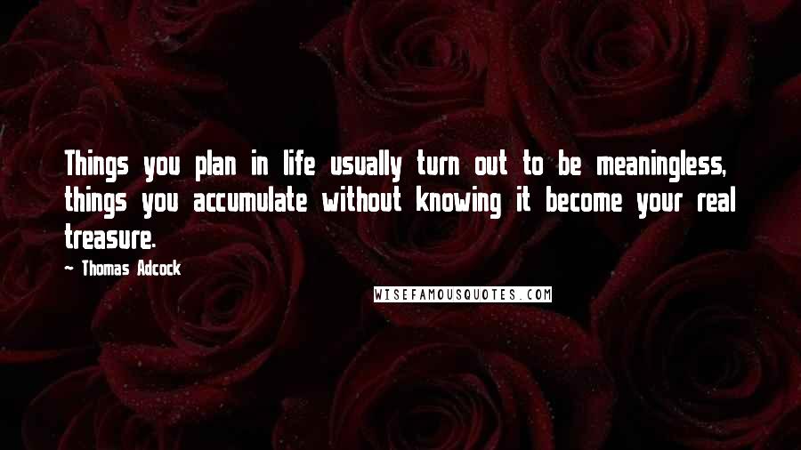 Thomas Adcock Quotes: Things you plan in life usually turn out to be meaningless, things you accumulate without knowing it become your real treasure.