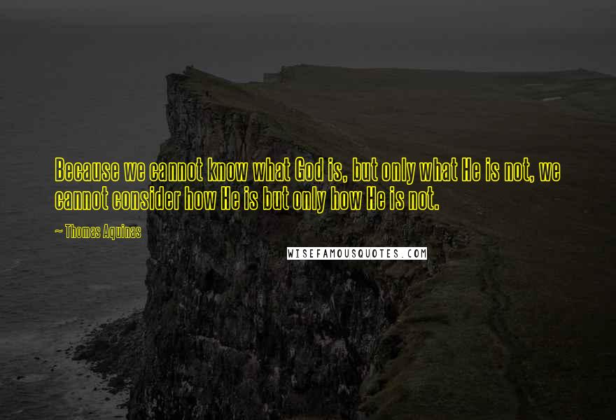 Thomas Aquinas Quotes: Because we cannot know what God is, but only what He is not, we cannot consider how He is but only how He is not.