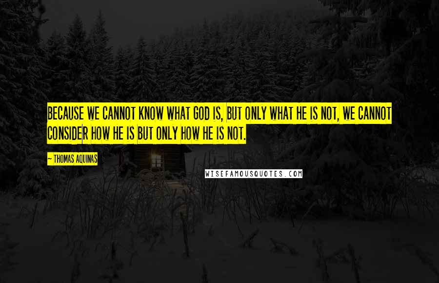 Thomas Aquinas Quotes: Because we cannot know what God is, but only what He is not, we cannot consider how He is but only how He is not.