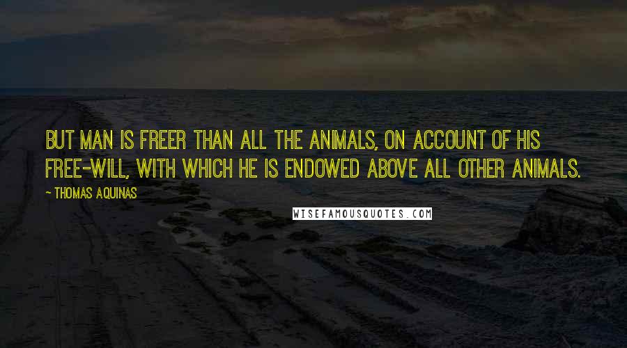Thomas Aquinas Quotes: But man is freer than all the animals, on account of his free-will, with which he is endowed above all other animals.