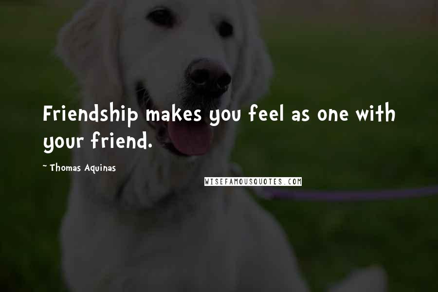 Thomas Aquinas Quotes: Friendship makes you feel as one with your friend.