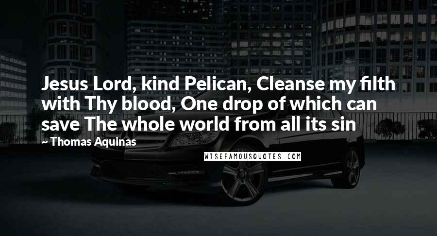 Thomas Aquinas Quotes: Jesus Lord, kind Pelican, Cleanse my filth with Thy blood, One drop of which can save The whole world from all its sin