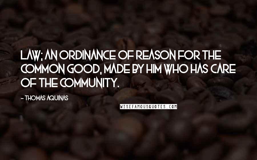 Thomas Aquinas Quotes: Law; an ordinance of reason for the common good, made by him who has care of the community.