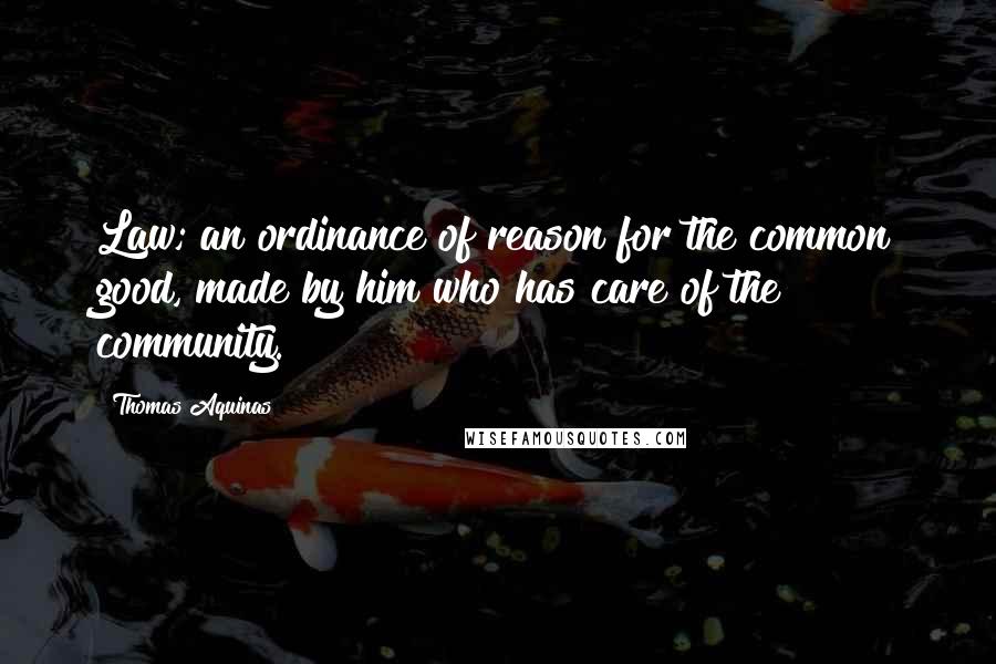 Thomas Aquinas Quotes: Law; an ordinance of reason for the common good, made by him who has care of the community.