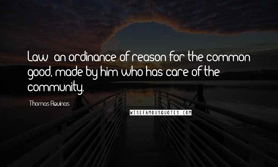 Thomas Aquinas Quotes: Law; an ordinance of reason for the common good, made by him who has care of the community.