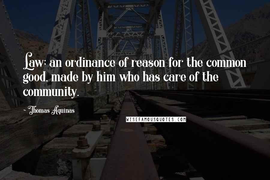 Thomas Aquinas Quotes: Law; an ordinance of reason for the common good, made by him who has care of the community.