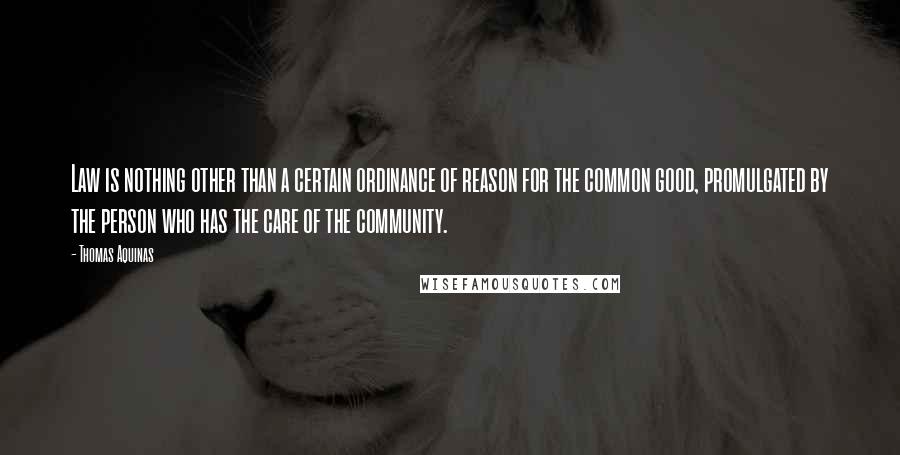 Thomas Aquinas Quotes: Law is nothing other than a certain ordinance of reason for the common good, promulgated by the person who has the care of the community.