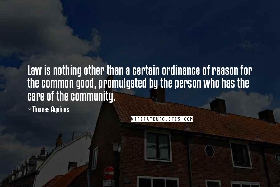 Thomas Aquinas Quotes: Law is nothing other than a certain ordinance of reason for the common good, promulgated by the person who has the care of the community.