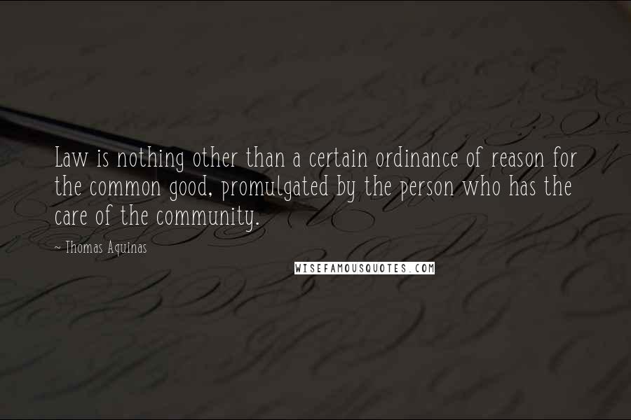 Thomas Aquinas Quotes: Law is nothing other than a certain ordinance of reason for the common good, promulgated by the person who has the care of the community.
