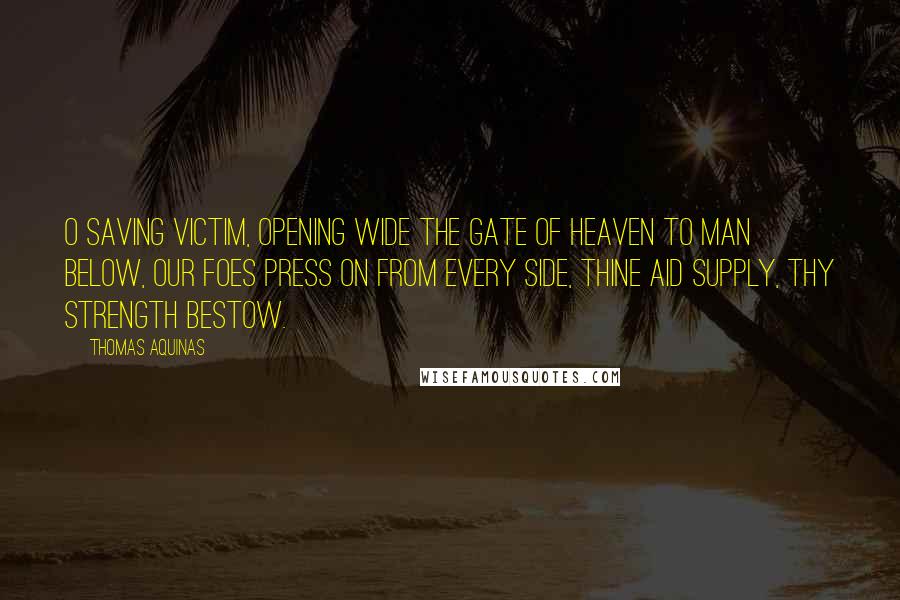 Thomas Aquinas Quotes: O saving Victim, opening wide The gate of heaven to man below, Our foes press on from every side, Thine aid supply, Thy strength bestow.