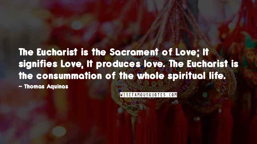 Thomas Aquinas Quotes: The Eucharist is the Sacrament of Love; It signifies Love, It produces love. The Eucharist is the consummation of the whole spiritual life.