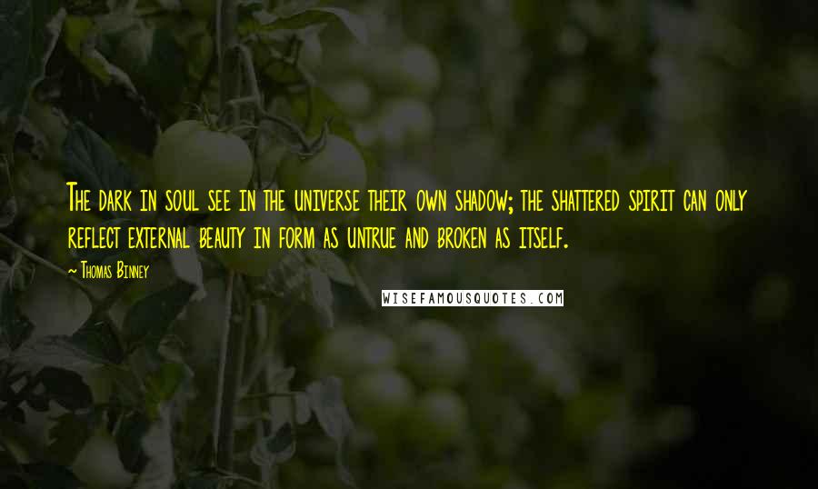 Thomas Binney Quotes: The dark in soul see in the universe their own shadow; the shattered spirit can only reflect external beauty in form as untrue and broken as itself.