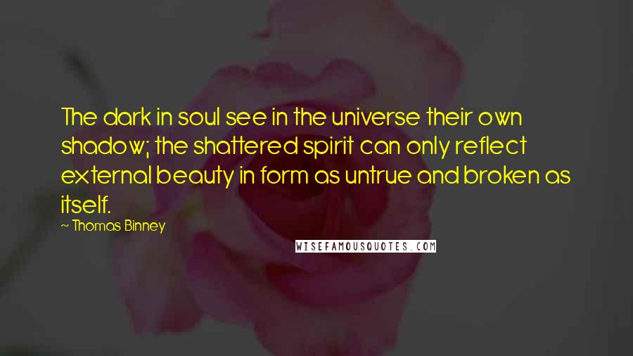 Thomas Binney Quotes: The dark in soul see in the universe their own shadow; the shattered spirit can only reflect external beauty in form as untrue and broken as itself.