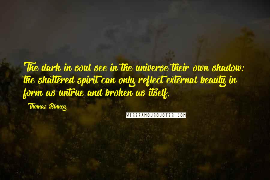 Thomas Binney Quotes: The dark in soul see in the universe their own shadow; the shattered spirit can only reflect external beauty in form as untrue and broken as itself.