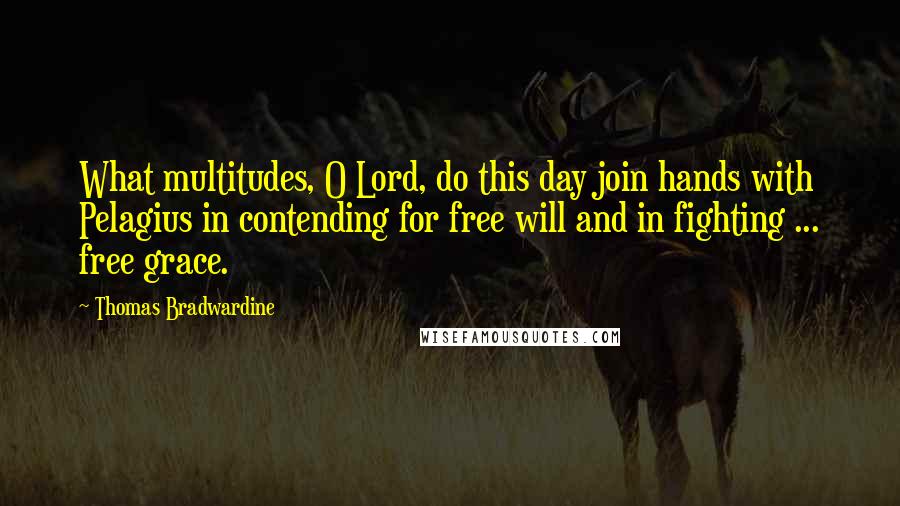 Thomas Bradwardine Quotes: What multitudes, O Lord, do this day join hands with Pelagius in contending for free will and in fighting ... free grace.