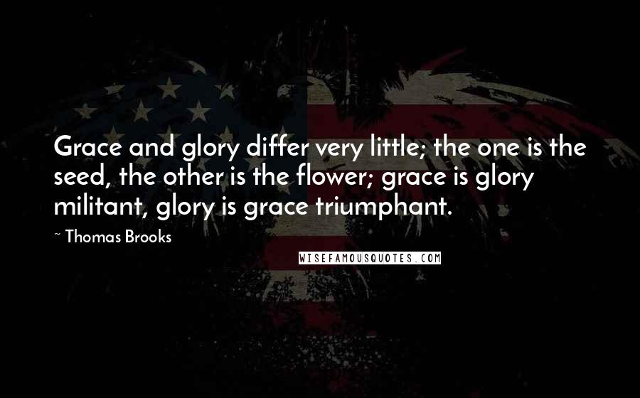 Thomas Brooks Quotes: Grace and glory differ very little; the one is the seed, the other is the flower; grace is glory militant, glory is grace triumphant.