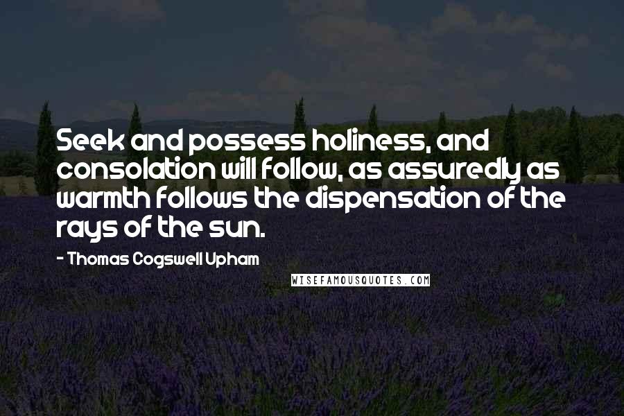 Thomas Cogswell Upham Quotes: Seek and possess holiness, and consolation will follow, as assuredly as warmth follows the dispensation of the rays of the sun.