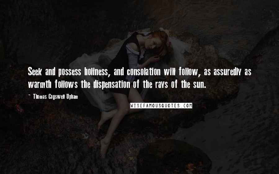 Thomas Cogswell Upham Quotes: Seek and possess holiness, and consolation will follow, as assuredly as warmth follows the dispensation of the rays of the sun.