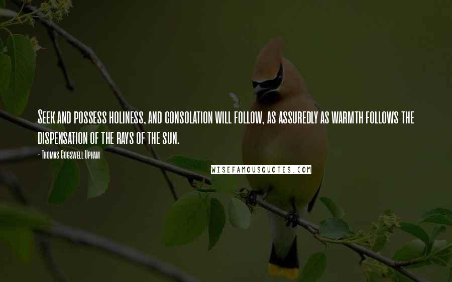 Thomas Cogswell Upham Quotes: Seek and possess holiness, and consolation will follow, as assuredly as warmth follows the dispensation of the rays of the sun.