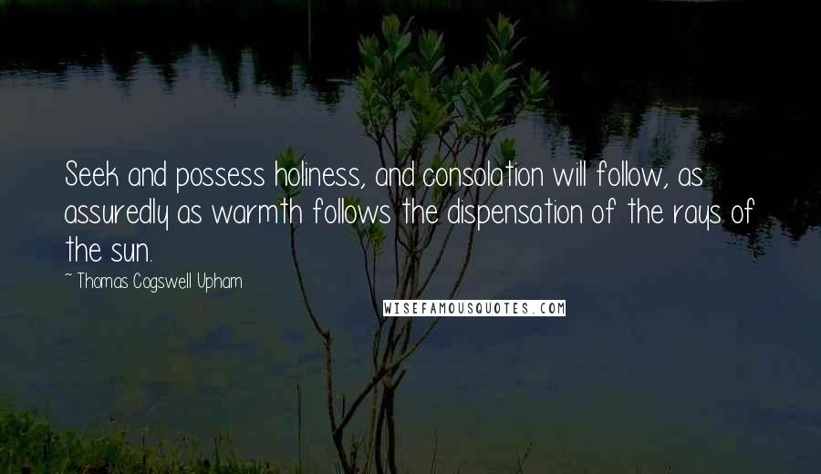 Thomas Cogswell Upham Quotes: Seek and possess holiness, and consolation will follow, as assuredly as warmth follows the dispensation of the rays of the sun.