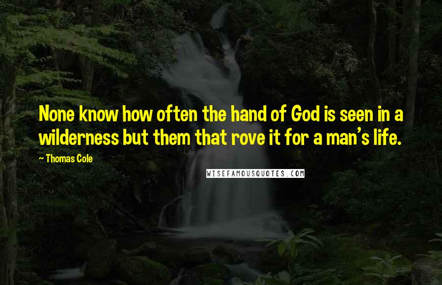 Thomas Cole Quotes: None know how often the hand of God is seen in a wilderness but them that rove it for a man's life.