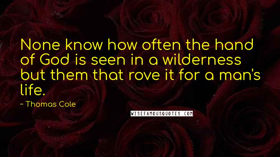 Thomas Cole Quotes: None know how often the hand of God is seen in a wilderness but them that rove it for a man's life.