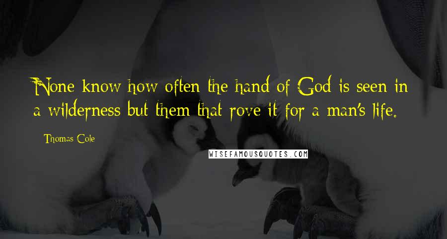 Thomas Cole Quotes: None know how often the hand of God is seen in a wilderness but them that rove it for a man's life.