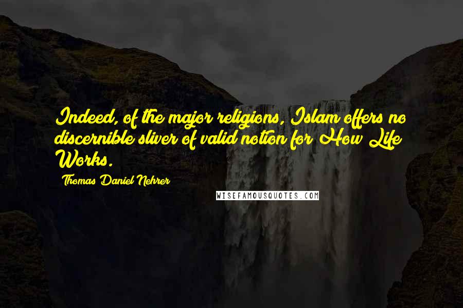 Thomas Daniel Nehrer Quotes: Indeed, of the major religions, Islam offers no discernible sliver of valid notion for How Life Works.