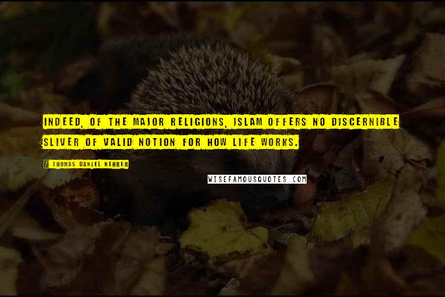 Thomas Daniel Nehrer Quotes: Indeed, of the major religions, Islam offers no discernible sliver of valid notion for How Life Works.