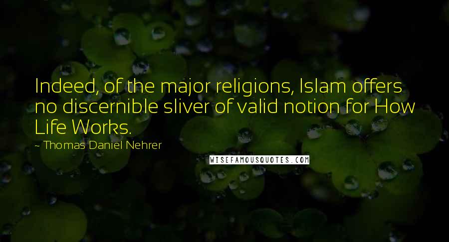 Thomas Daniel Nehrer Quotes: Indeed, of the major religions, Islam offers no discernible sliver of valid notion for How Life Works.