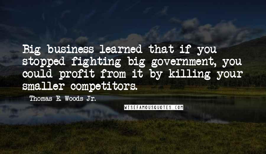 Thomas E. Woods Jr. Quotes: Big business learned that if you stopped fighting big government, you could profit from it by killing your smaller competitors.