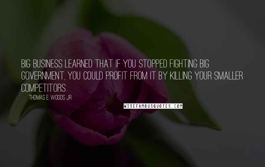 Thomas E. Woods Jr. Quotes: Big business learned that if you stopped fighting big government, you could profit from it by killing your smaller competitors.