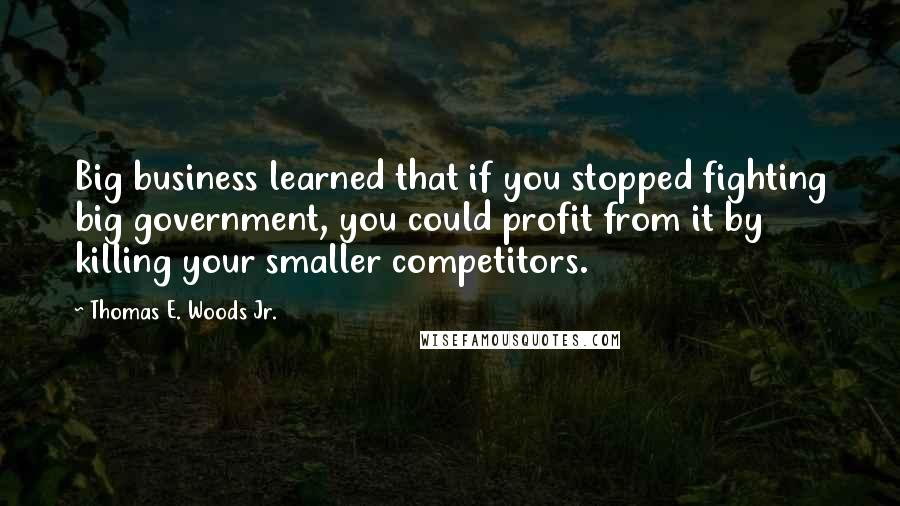 Thomas E. Woods Jr. Quotes: Big business learned that if you stopped fighting big government, you could profit from it by killing your smaller competitors.