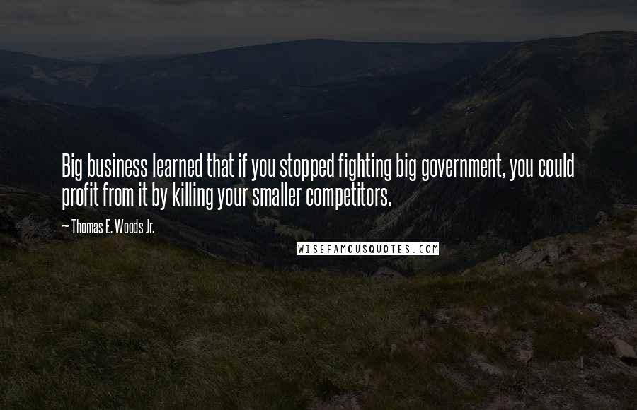 Thomas E. Woods Jr. Quotes: Big business learned that if you stopped fighting big government, you could profit from it by killing your smaller competitors.