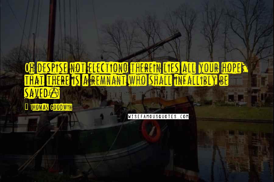 Thomas Goodwin Quotes: Oh despise not election! therein lies all your hope, that there is a remnant who shall infallibly be saved.