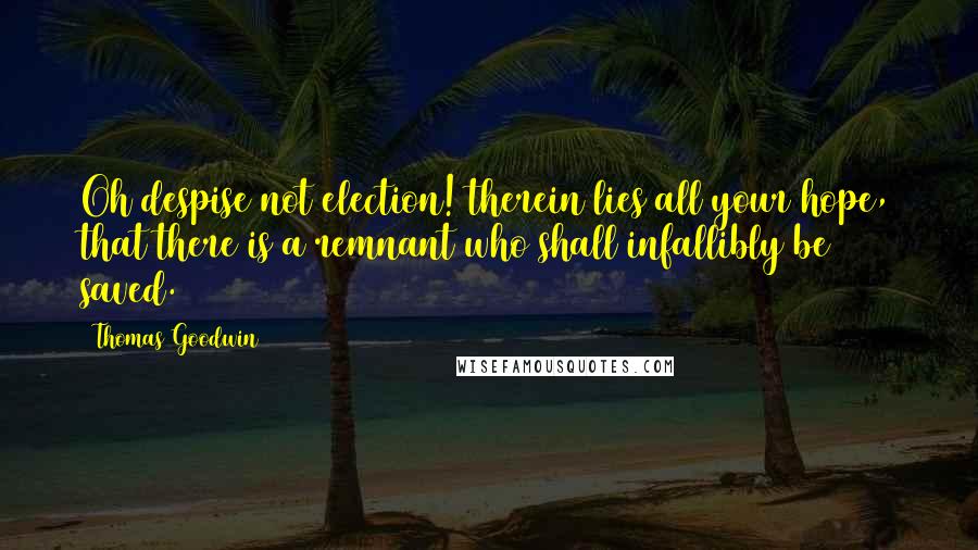 Thomas Goodwin Quotes: Oh despise not election! therein lies all your hope, that there is a remnant who shall infallibly be saved.