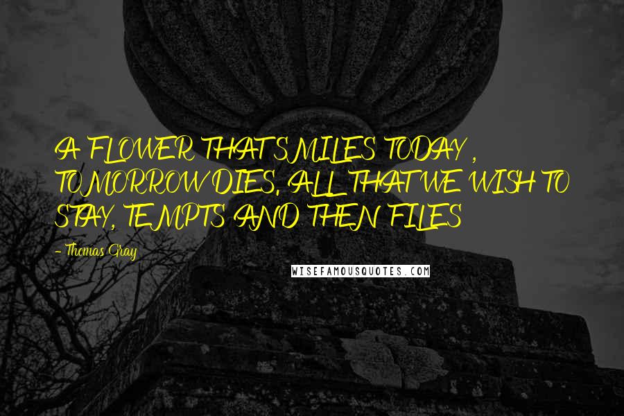 Thomas Gray Quotes: A FLOWER THAT SMILES TODAY , TOMORROW DIES. ALL THAT WE WISH TO STAY, TEMPTS AND THEN FILES